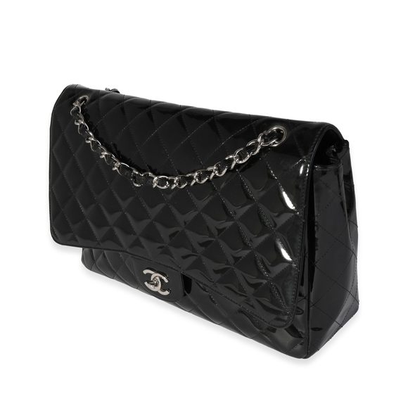 Chanel Black Quilted Patent Leather Maxi Classic Single Flap Bag - Picture 2 of 8